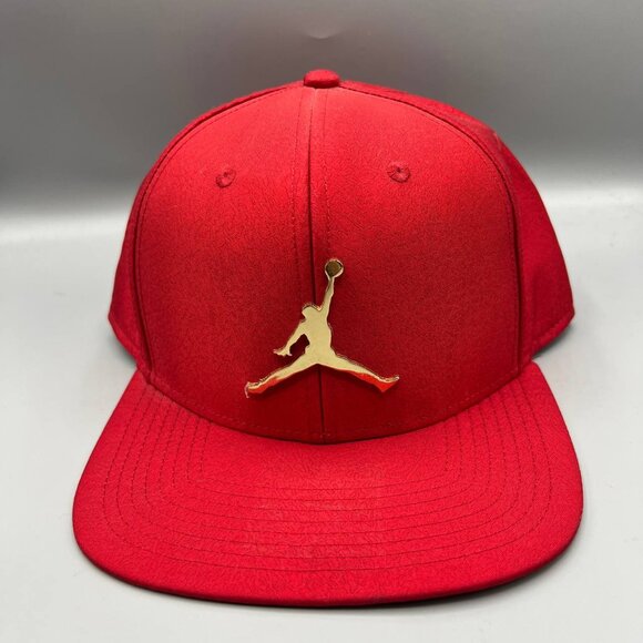 Jordan Other - Air Jordan Hat Men Red Metal Logo Gold Cement Elephant Jumpman Snap Back Cap